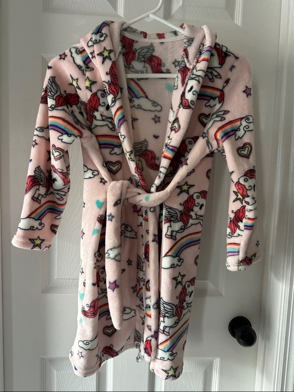 Pink Unicorn Fleece Hooded Robe with Rainbows
